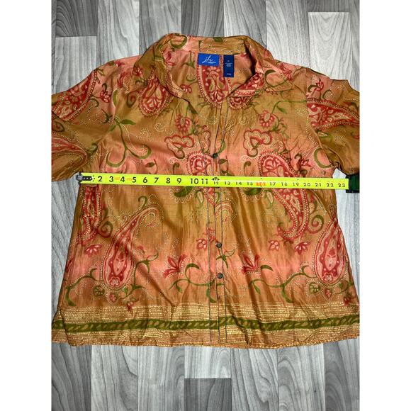 JH Collection V Neck Blouse. Women Size 2X. Red, Brown Paisley Pattern. BNWT - Picture 2 of 7